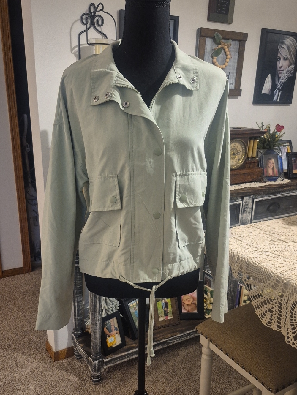 Love Tree Light Sage Utility Drawstring Jacket